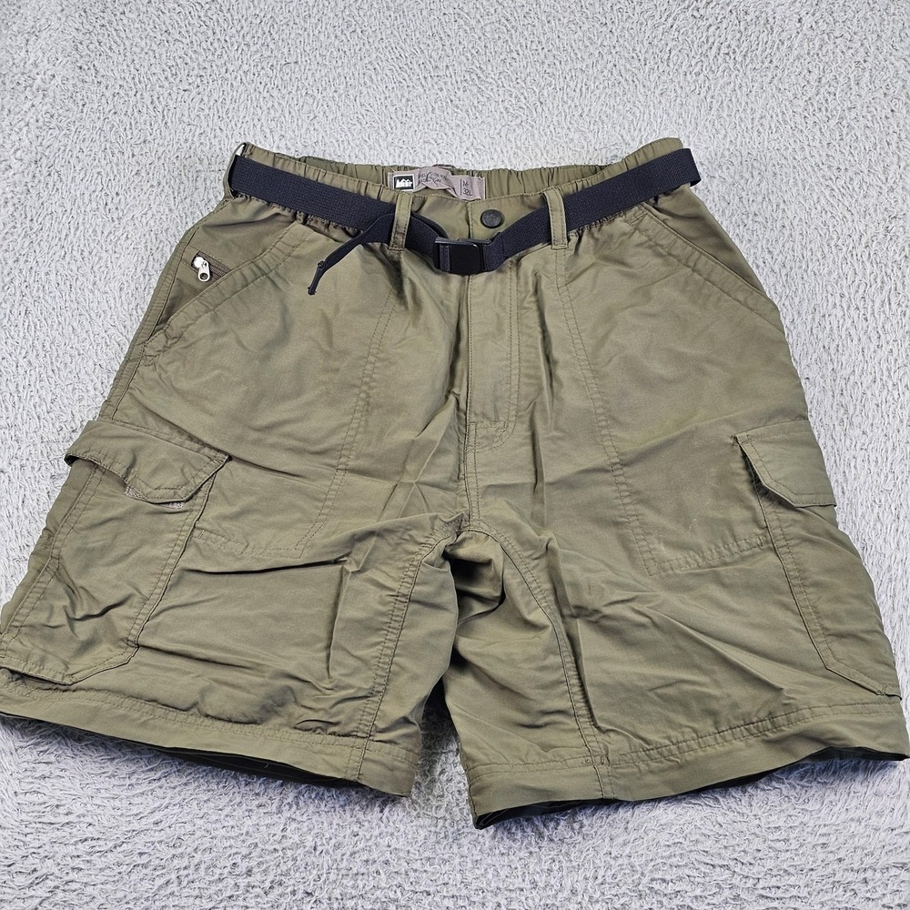 REI Cargo Shorts Mens 32 Green Nylon Belted Hiking Outdoor 8 Inseam Utility